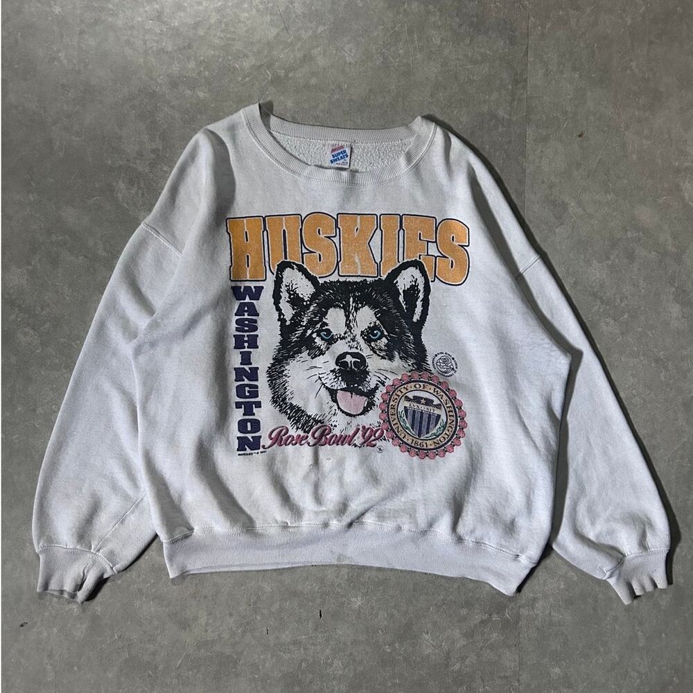 1992 Vintage Washington Huskies Rose Bowl Distressed White Crewneck -XL